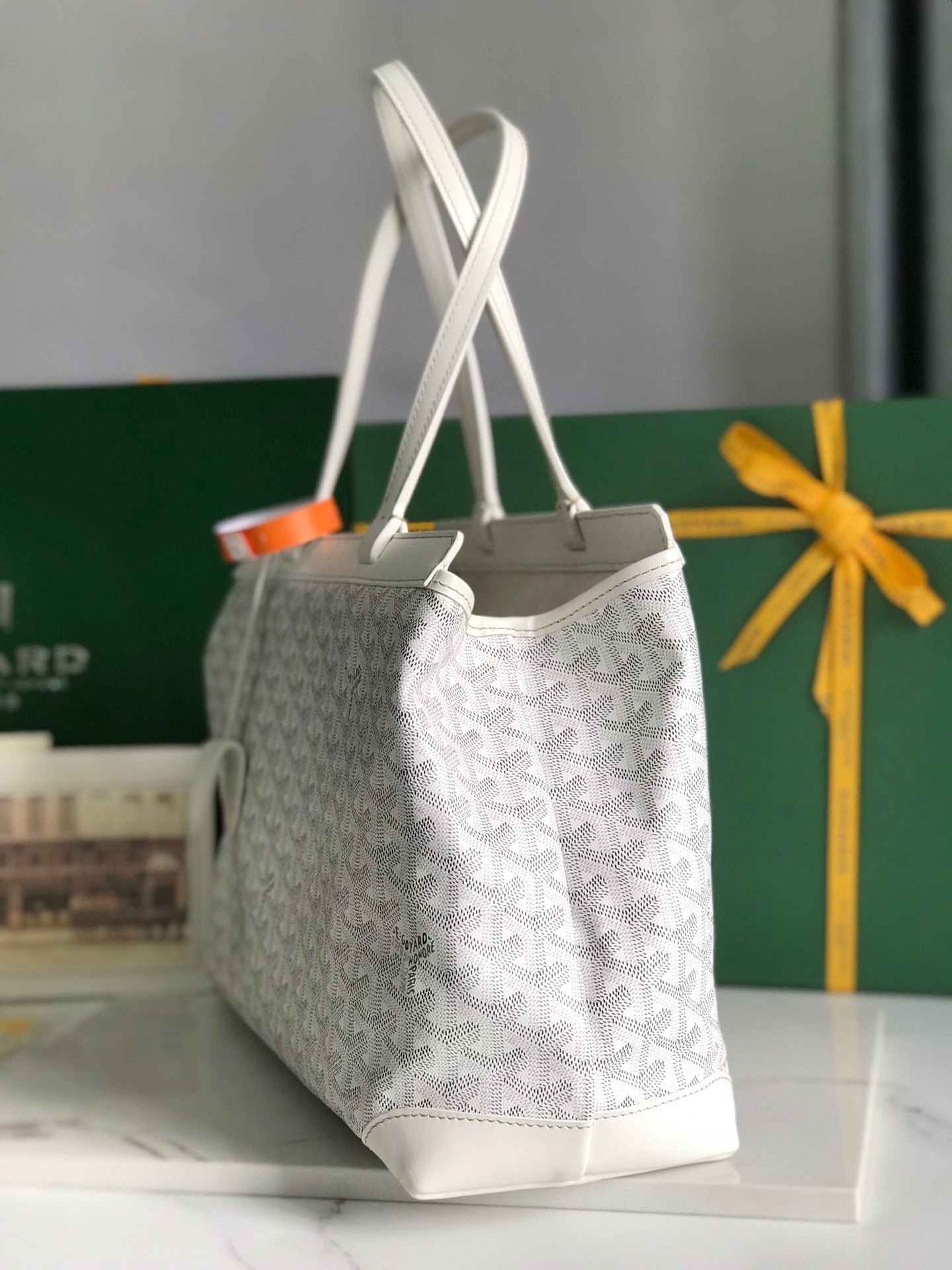 Goyard Bellechasse Biaude Pm Bag 36 Cm White Goyardine Canvas And Calfskin Trim