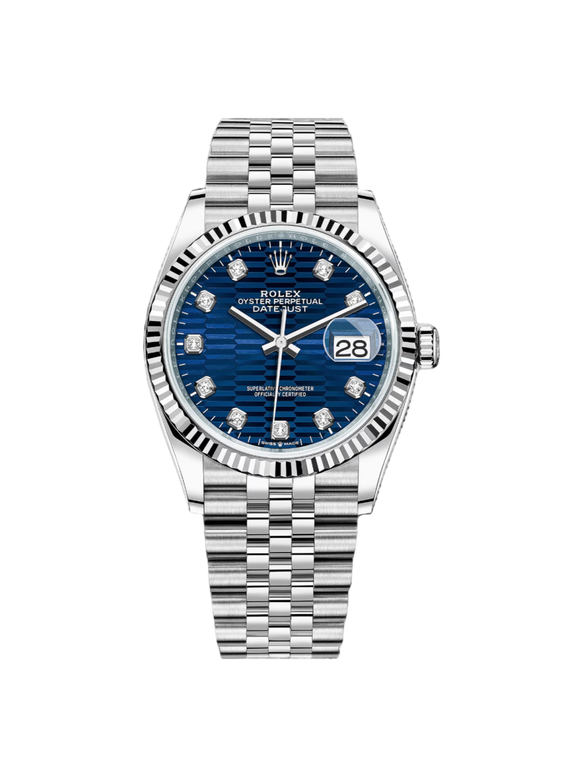 Rolex  Datejust 36mm 126234 Blue Fluted Motif Diamond Dial Jubilee Bracelet Watch