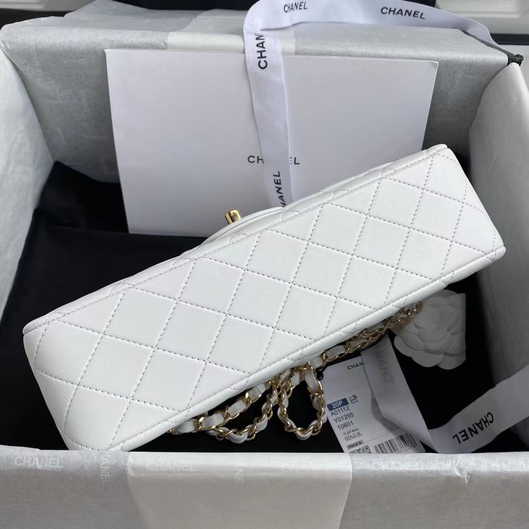 Chanel Classic Medium Handbag White 25Cm A01112