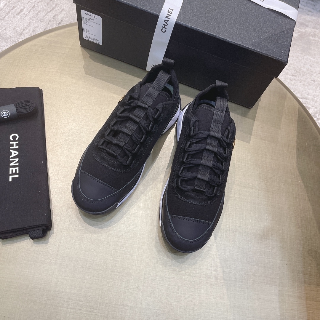 Chanel Logo Low Top Trainer Sneakers Black G35617