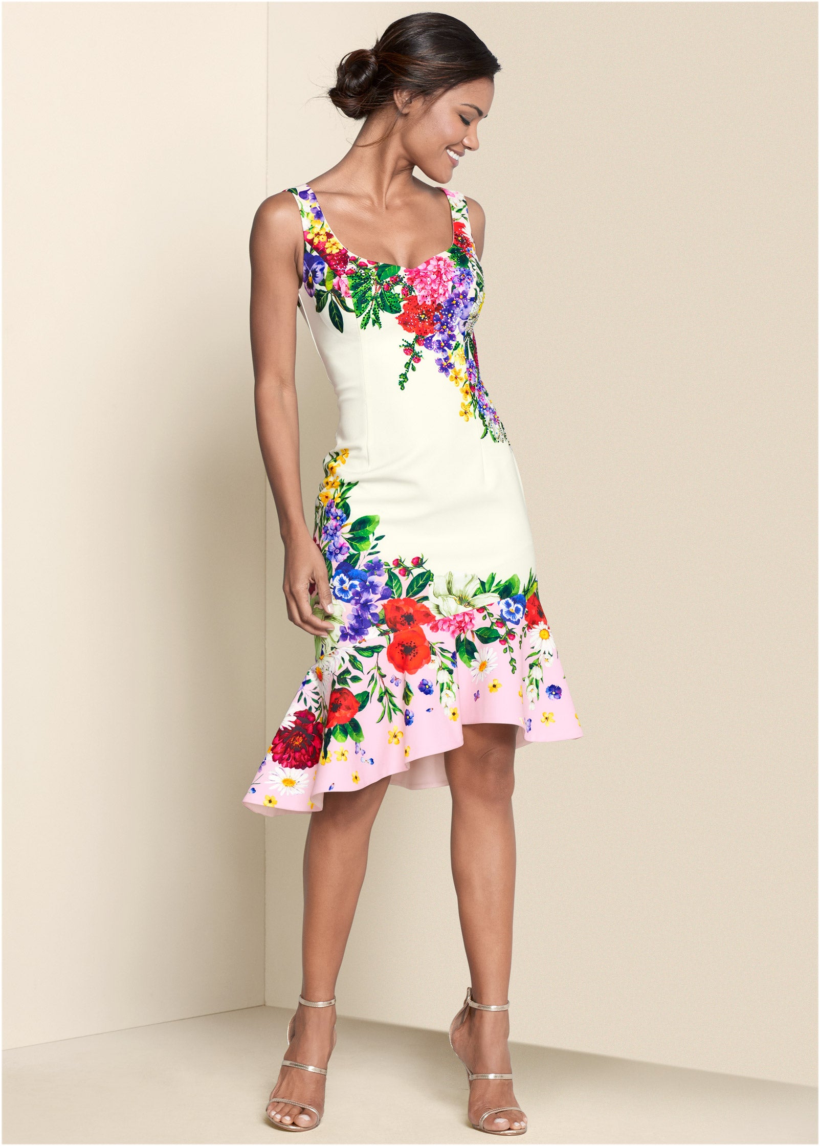 Ruffle Trim Detail Dress – White Multi