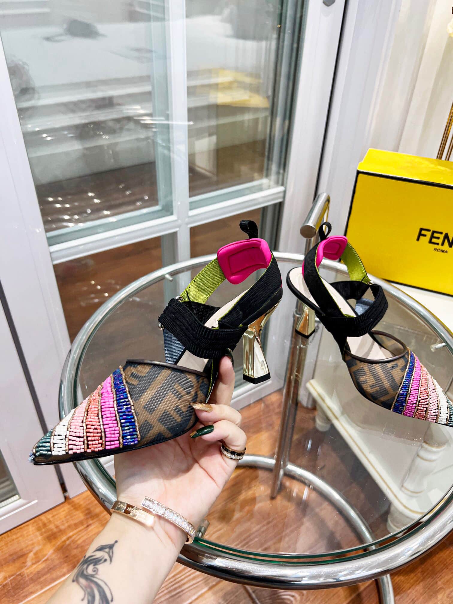 Fendi Colibri 85Mm Beaded Slingback Pumps Rainbow 8J8143Ai1E