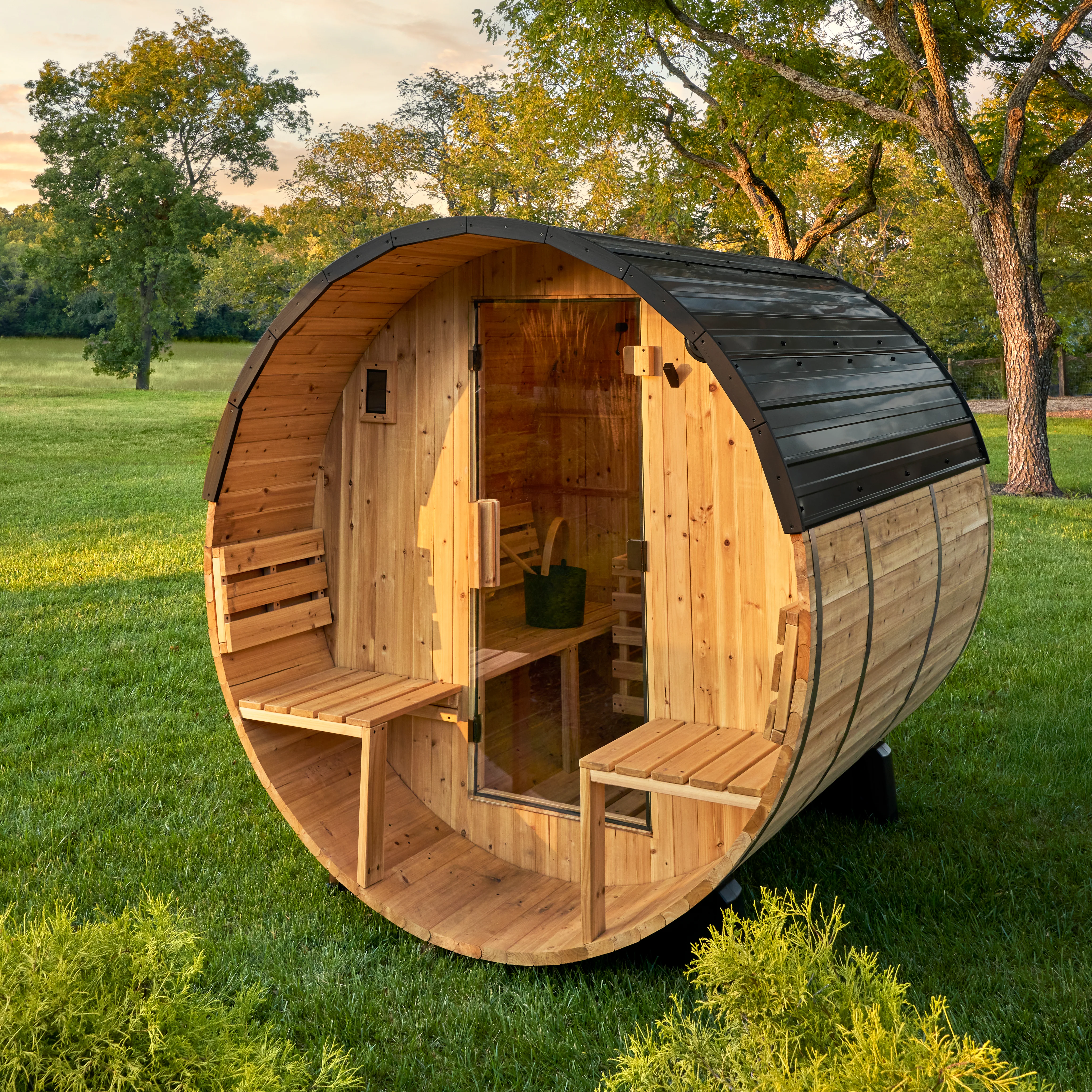 Paxton Outdoor Barrel Sauna with Porch �?2-4 Person