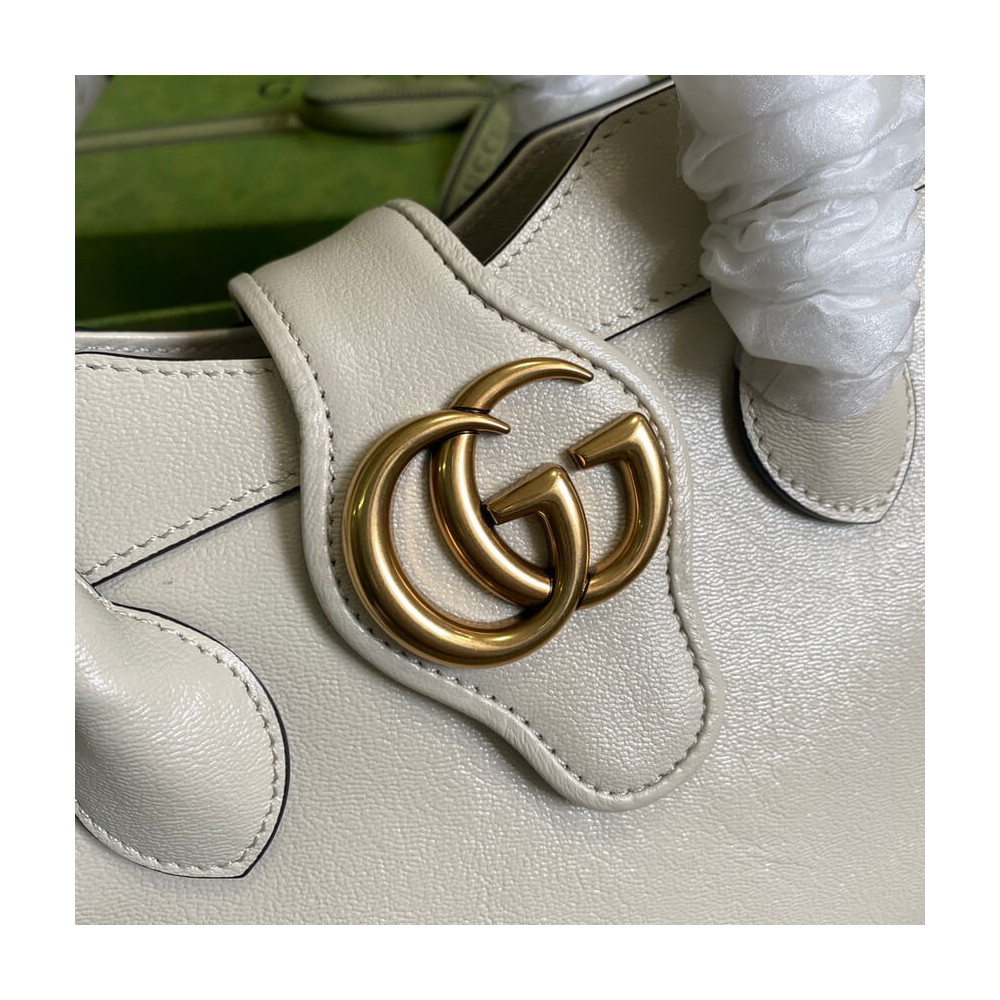 Gucci Small Top Handle Bag with Double G in White Leather