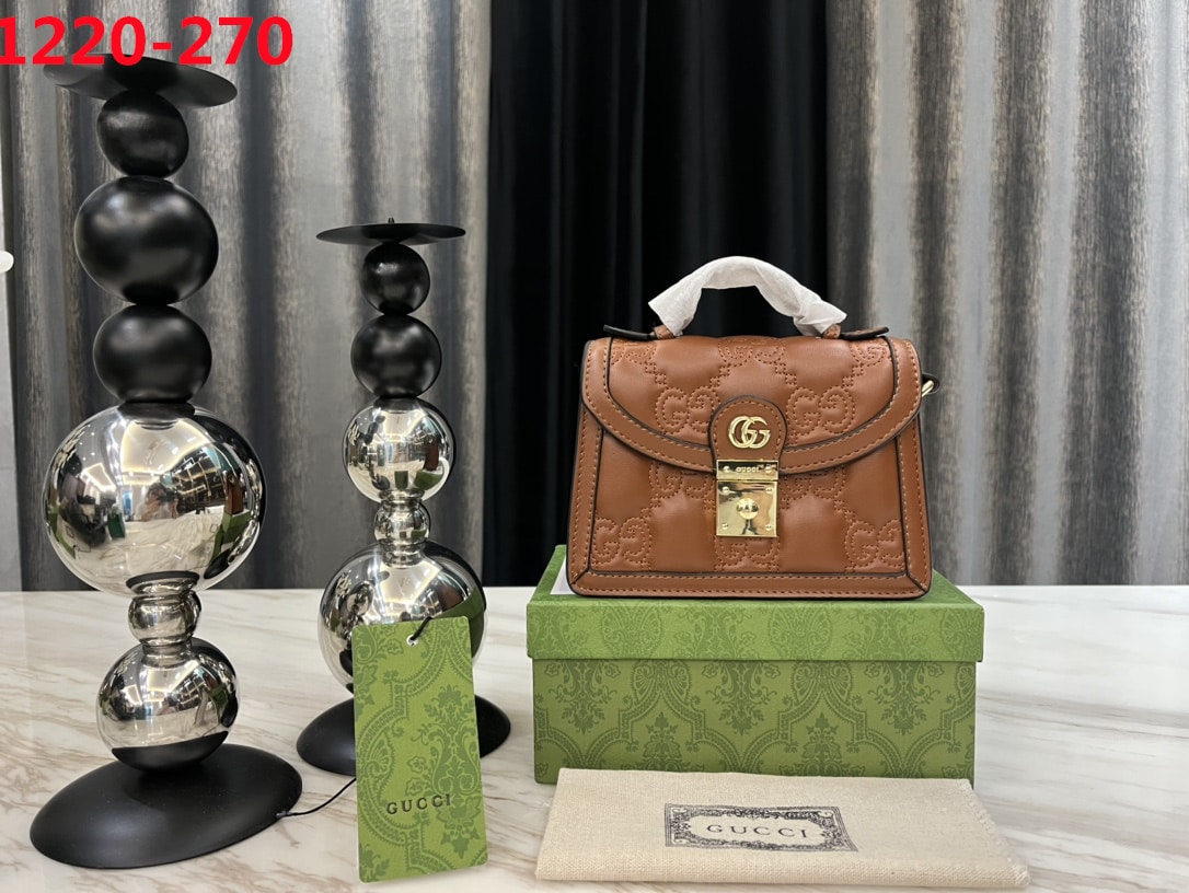 Gucci Gg Matelassé Small Top Handle Bag Brown 20Cm