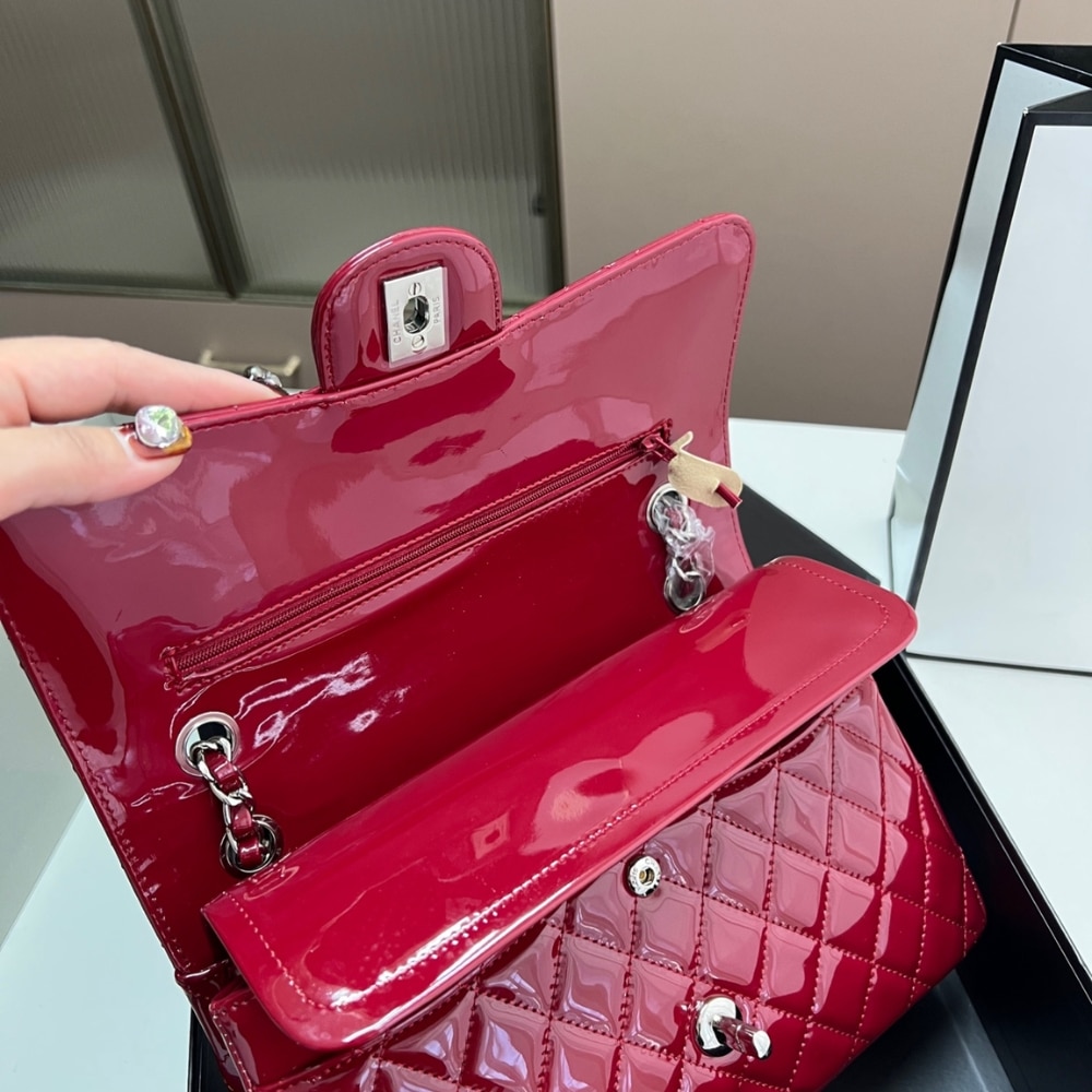 Chanel Medium Classic Double Flap Bag Patent Leather Red 26Cm/14in