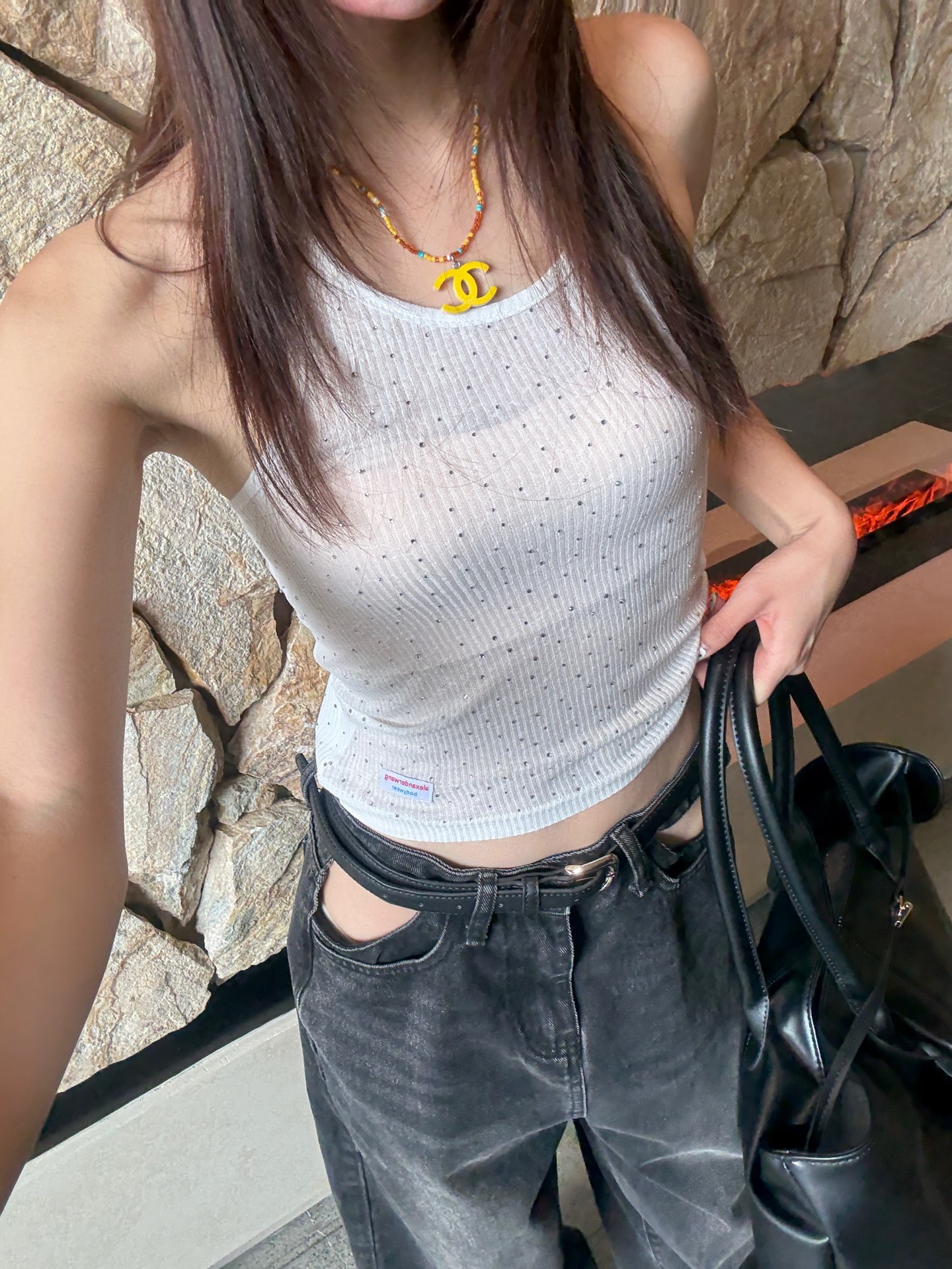 Alexander Wang Crystal-Embellished Racerback Tank