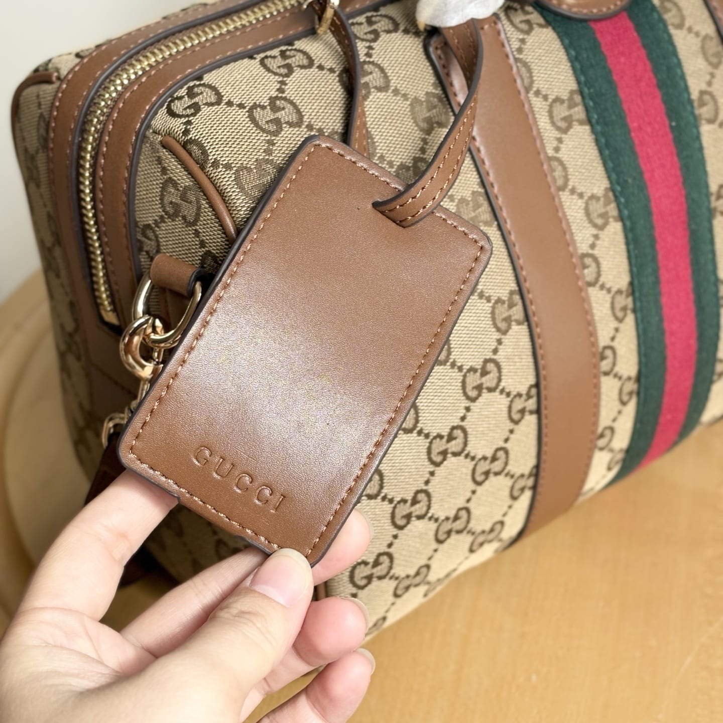 Gucci Ophidia Medium Boston Bag Beige And Brown GG Canvas 30Cm ‎857595 FAFUF 9870