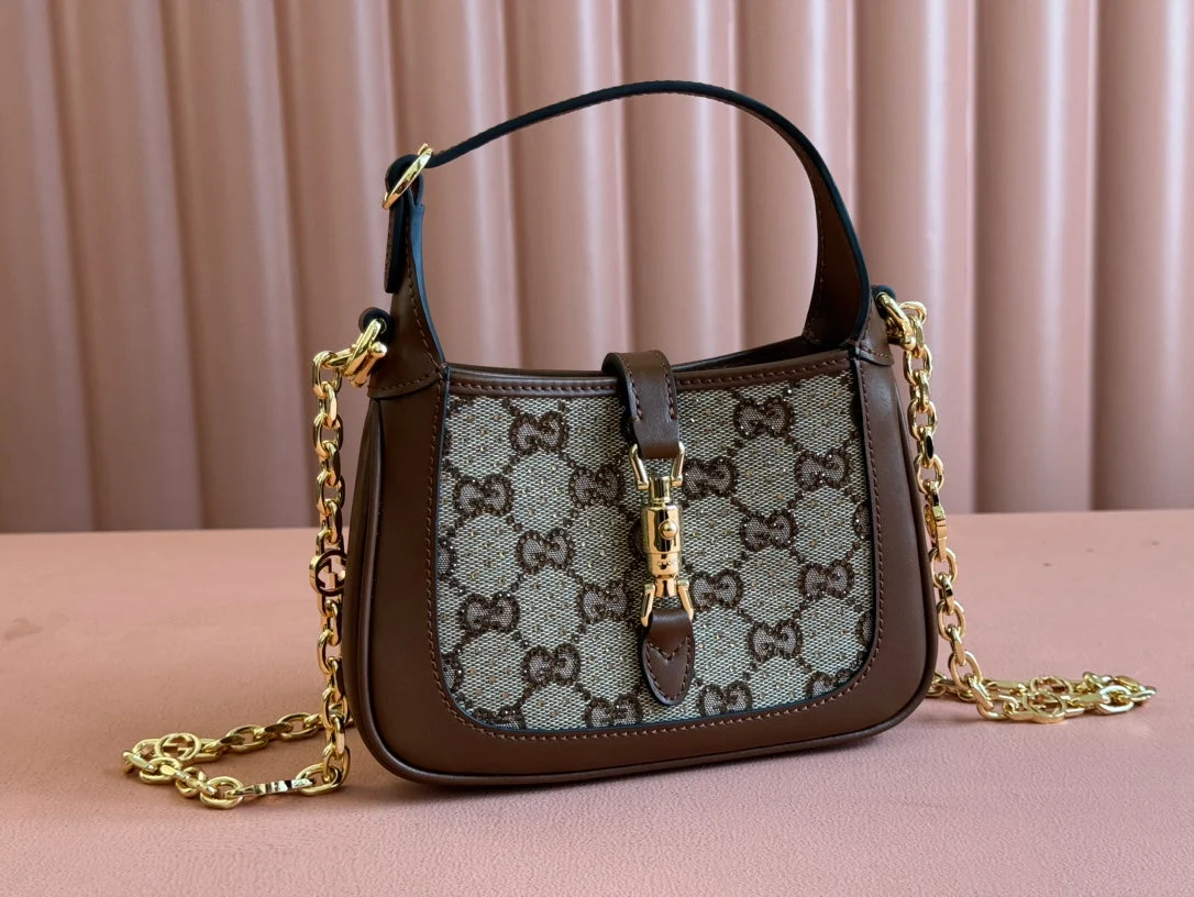 Gucci Jacket Bag Brown mix Ebony Rhinestones Leather Canvas 248592