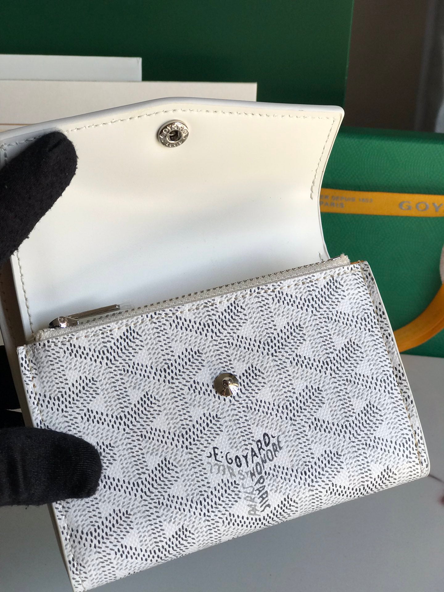 Goyard Saint-Gabriel Wallet 12 Cm White Calfskin And Goyardine Canvas