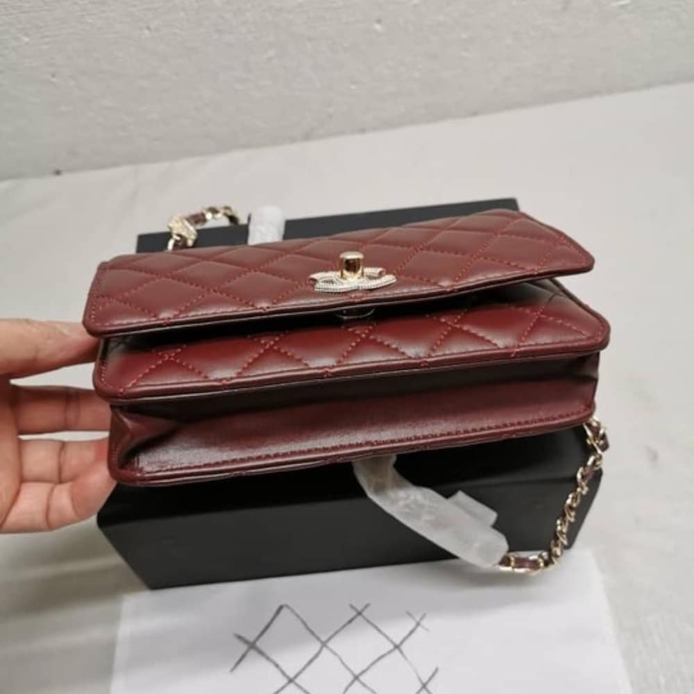 Chanel Wallet On Chain With Diamond Burgundy 20cm Ap4299 B18216 Nzv44