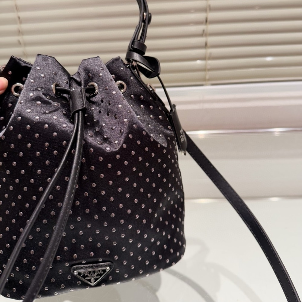 Prada Re Nylon Mini Bag With Studs Black 22Cm