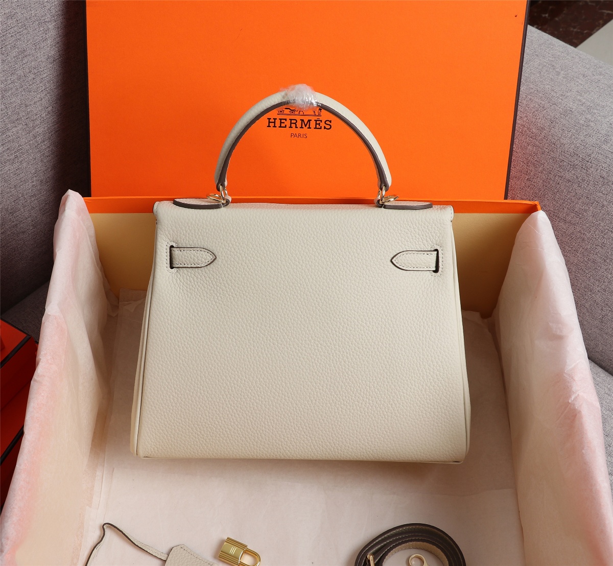 Hermes Kelly White Sellier Rouge Epsom Gold Hardware 25Cm