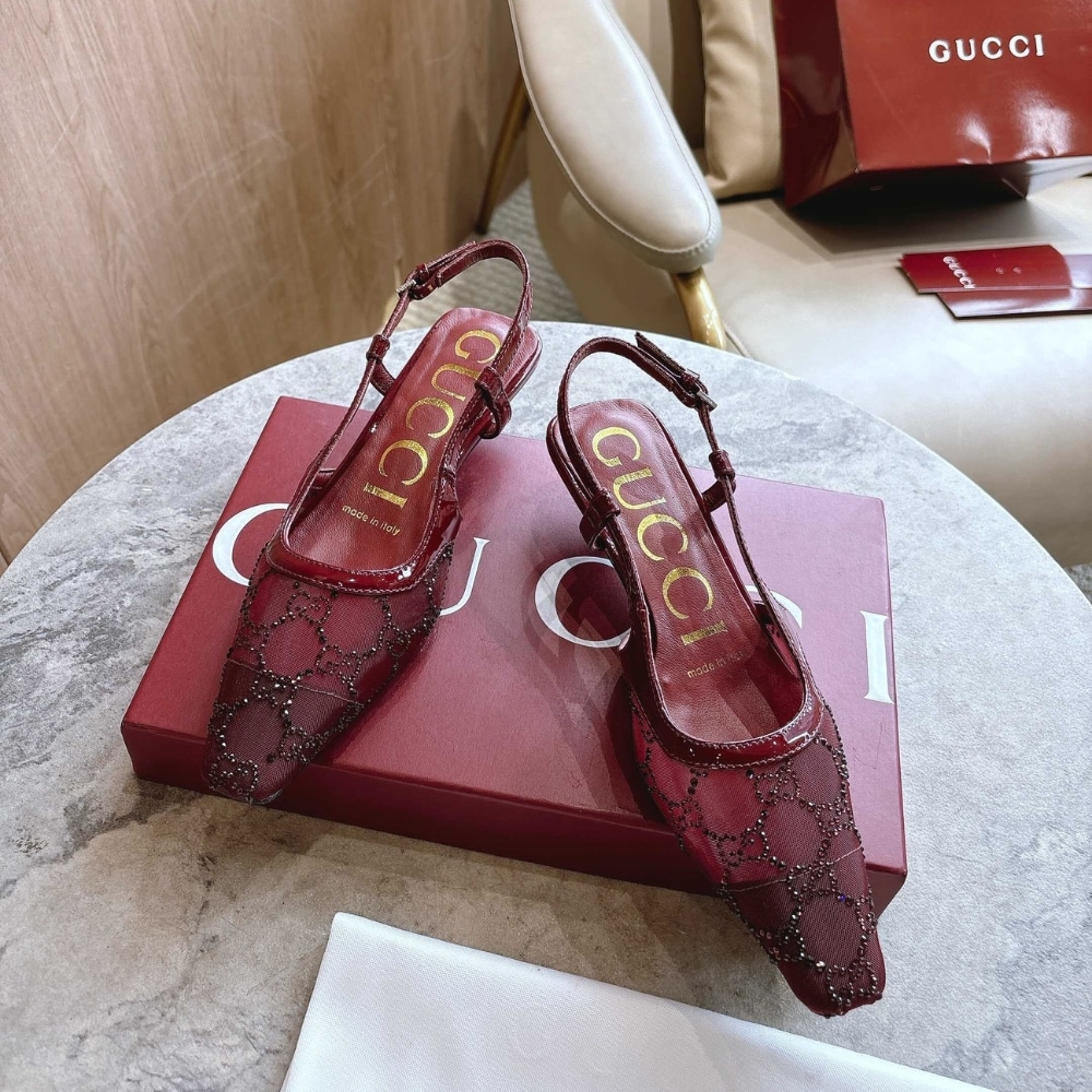 Gucci Women Gg Crystal Slingback Pump Red Mesh ‎‎674668 Faeq0 6255