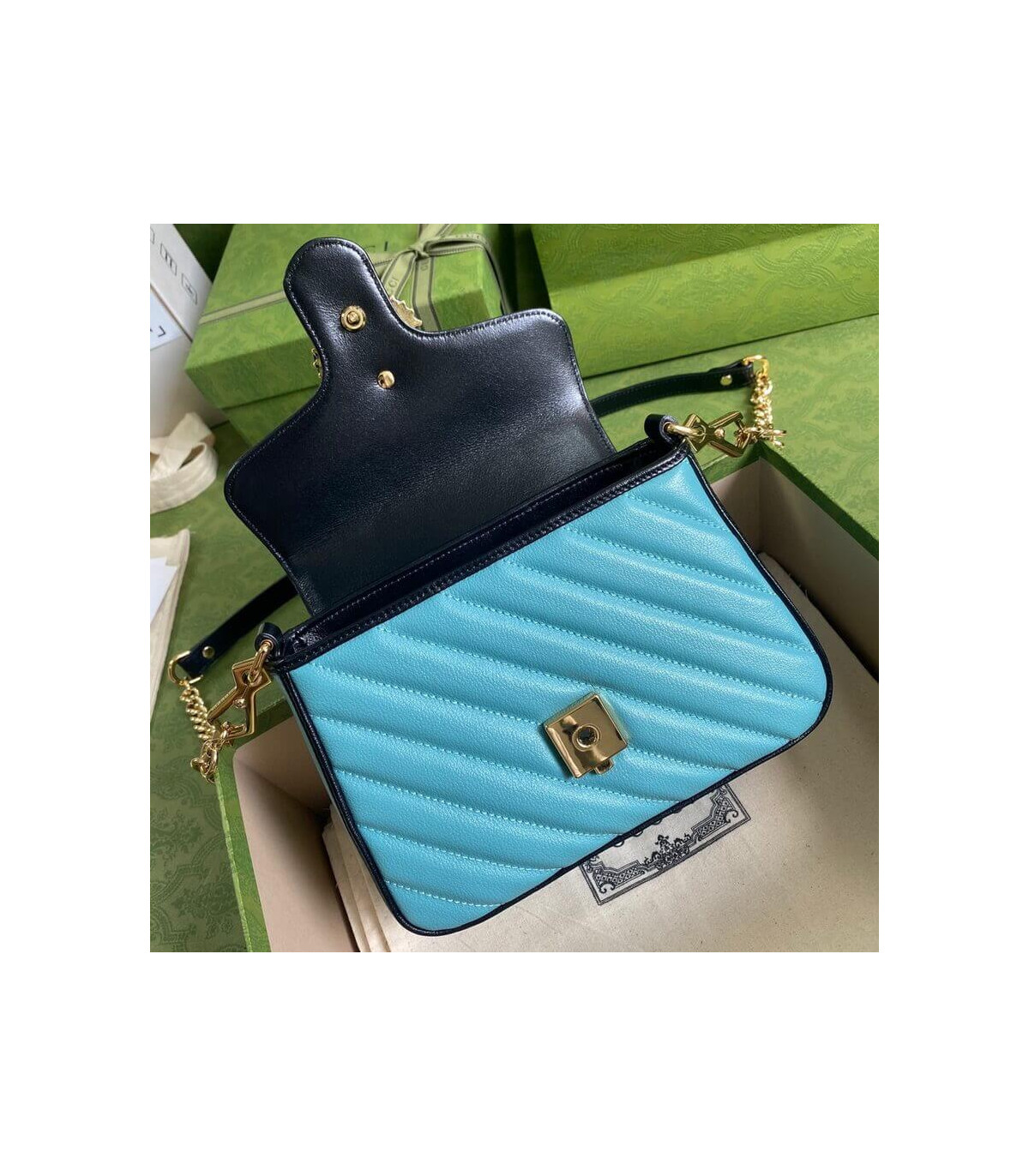 Gucci GG Marmont Mini Bag Butter and Pastel Blue Leather