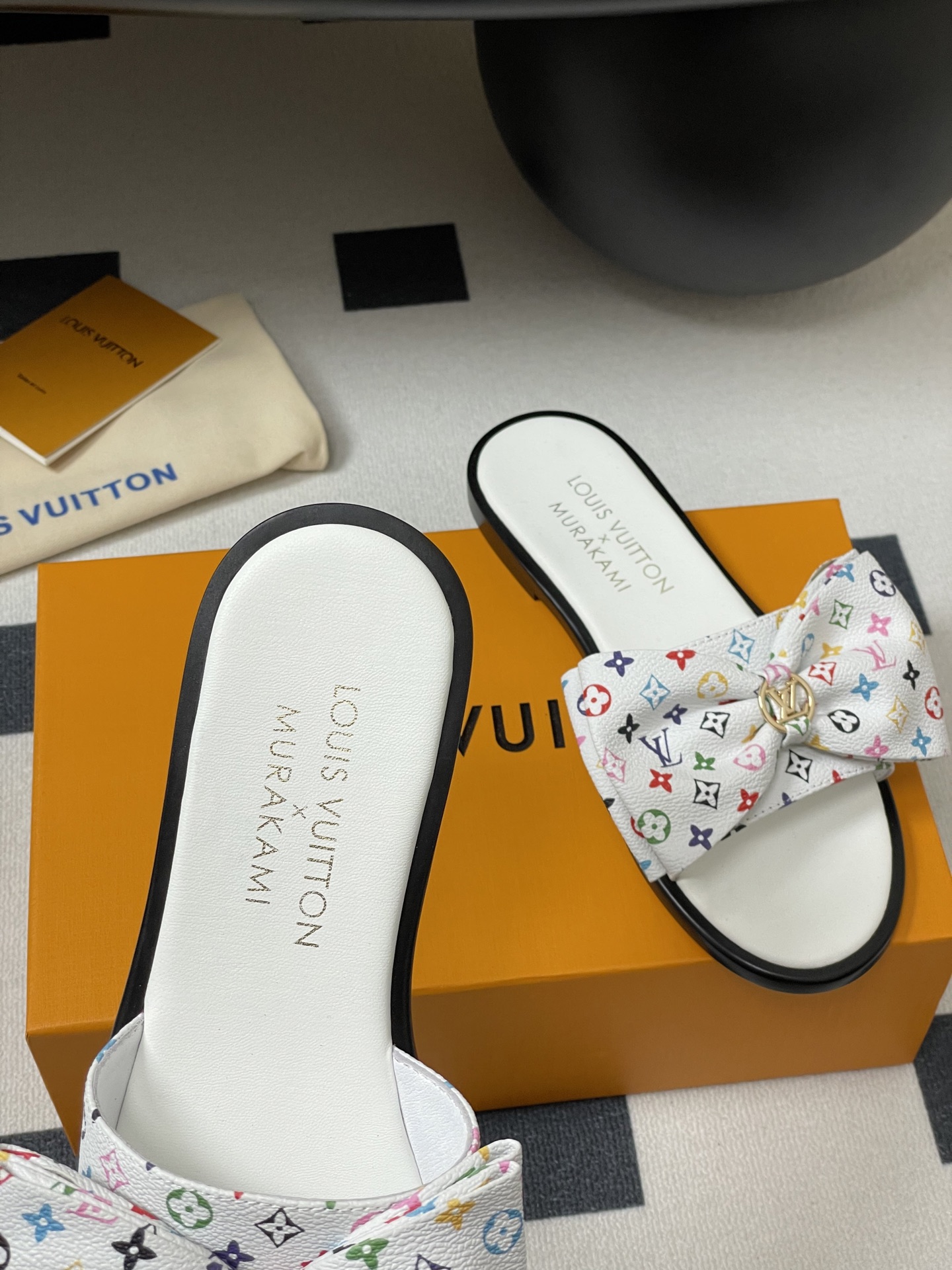 Louis Vuitton x Takashi Murakami Lily Flat Mule Bow Slide Sandals White 1AGVYA