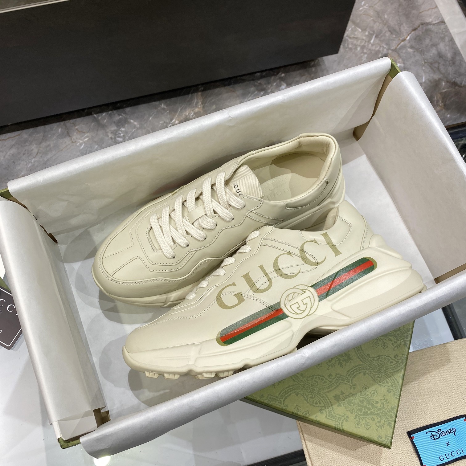Gucci Women Rhyton Gucci Logo Leather Sneaker Beige 528892 Drw00 9522