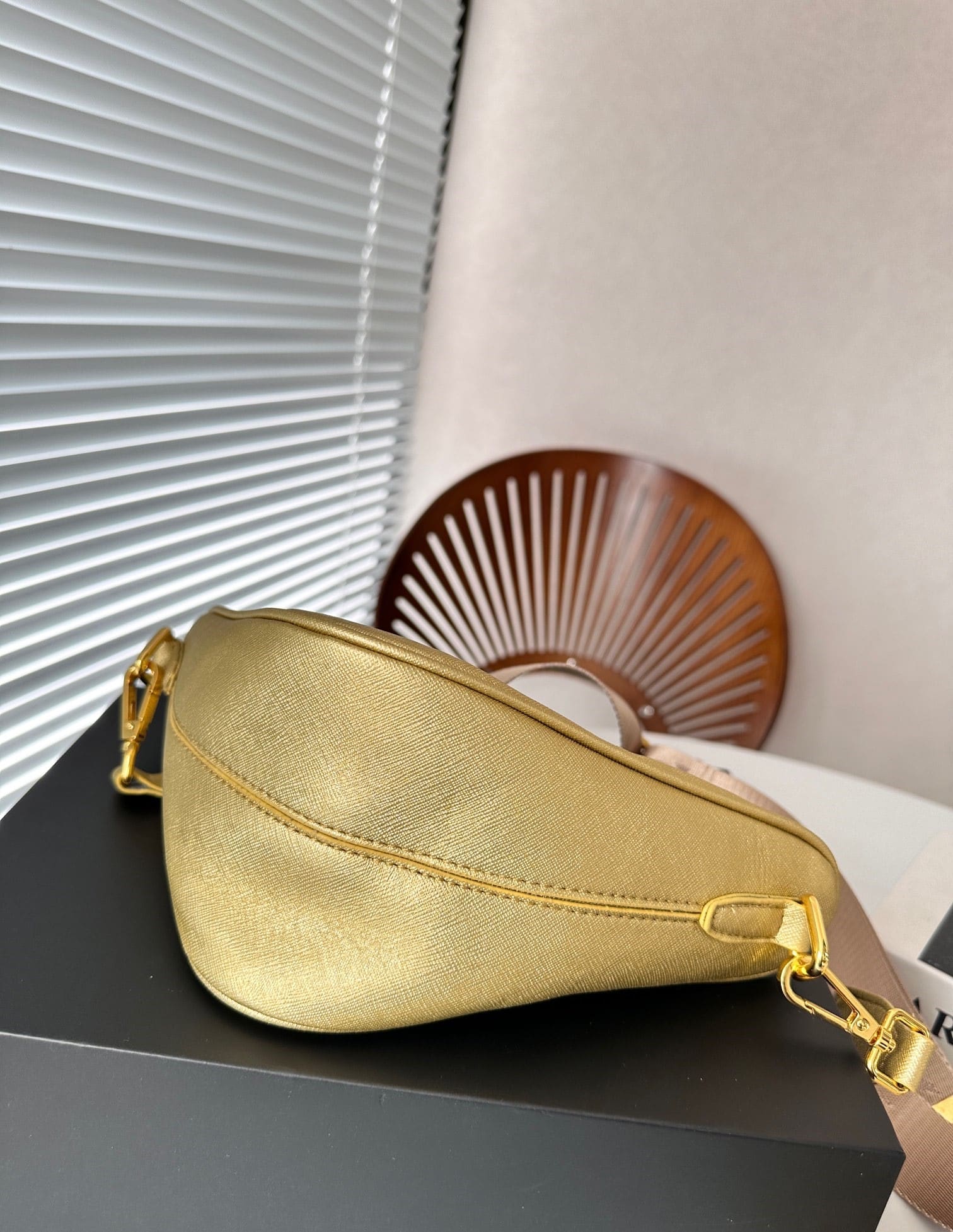 Prada Triangle Saffiano Leather Shoulder Bag Gold 28Cm