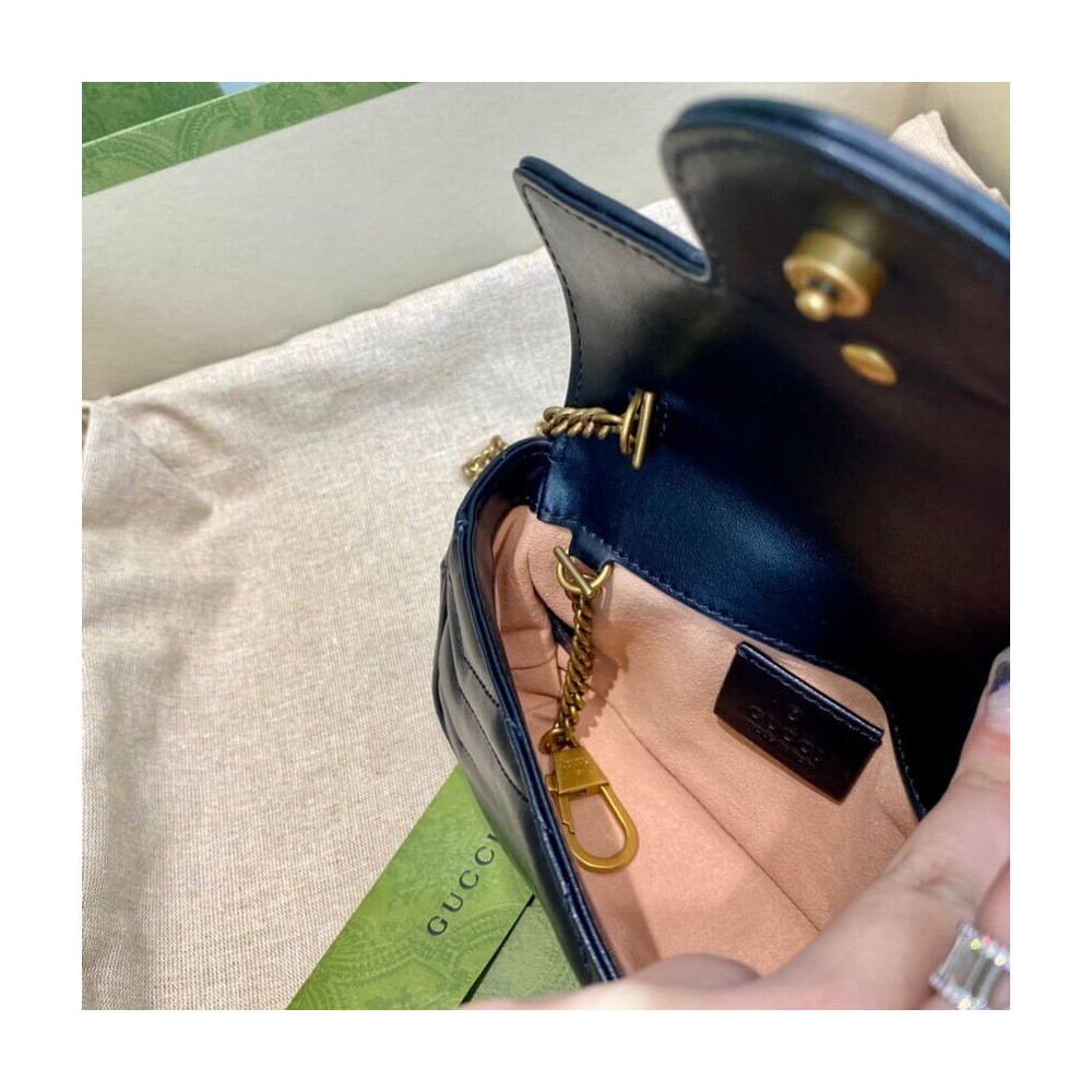 Gucci GG Marmont Matelasse Chevron Leather Super Mini Bag Black