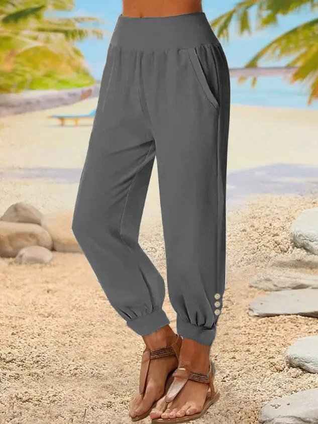 Casual Plain Cotton Pants