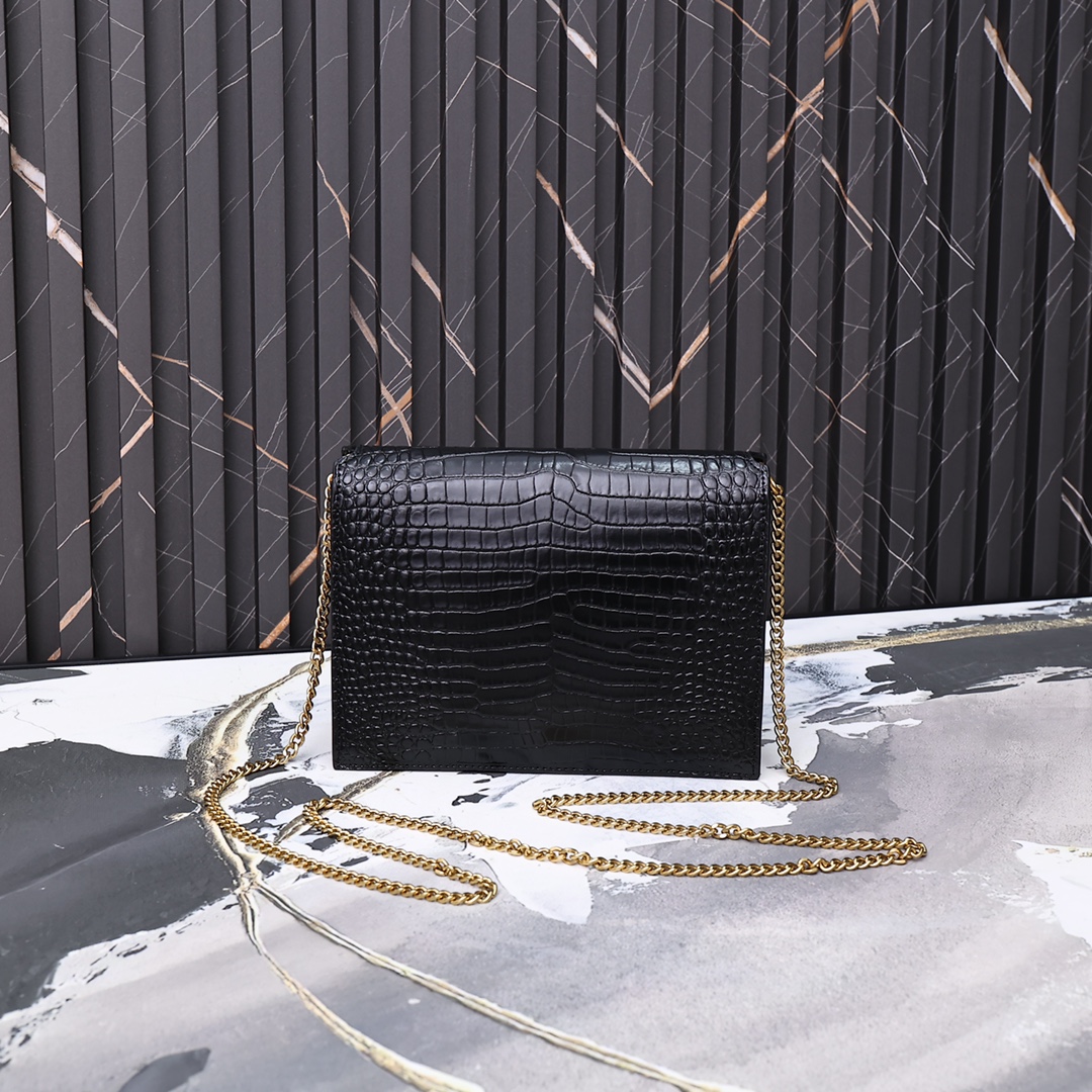 Saint Laurent Cassandra Shiny Leather Cross-Body Bag Black