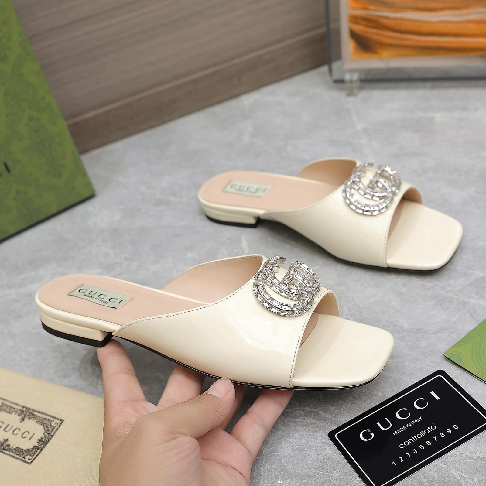 Gucci Gg Crystal Slippers White