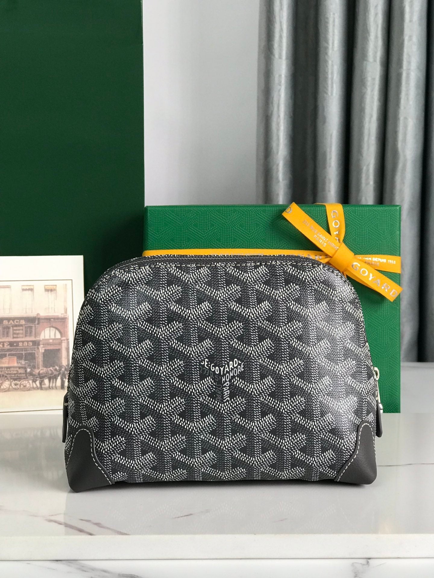 Goyard Vendôme Cosmetic Pouch 17cm Grey Black Goyardine Canvas And Calfskin Trim
