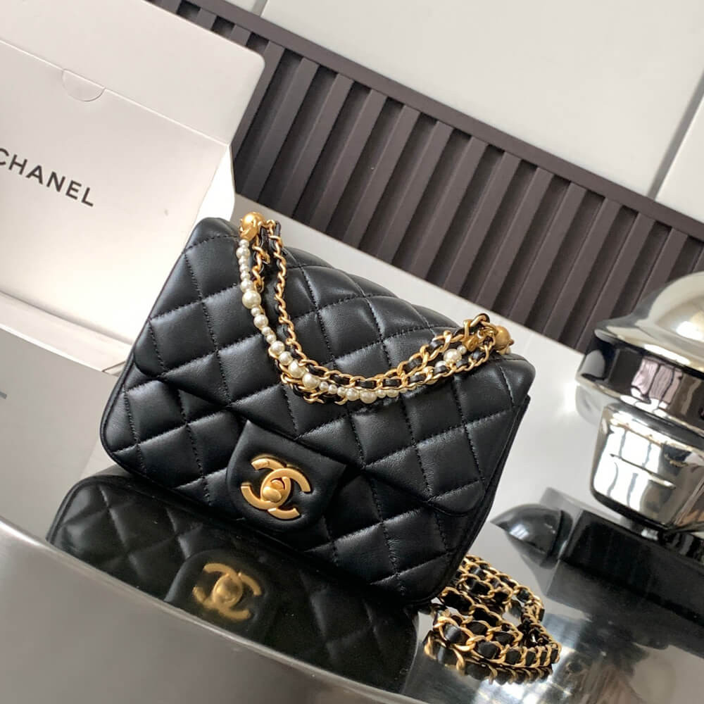 Chanel Mini Flap Bag with Pearl Top Handle Chain