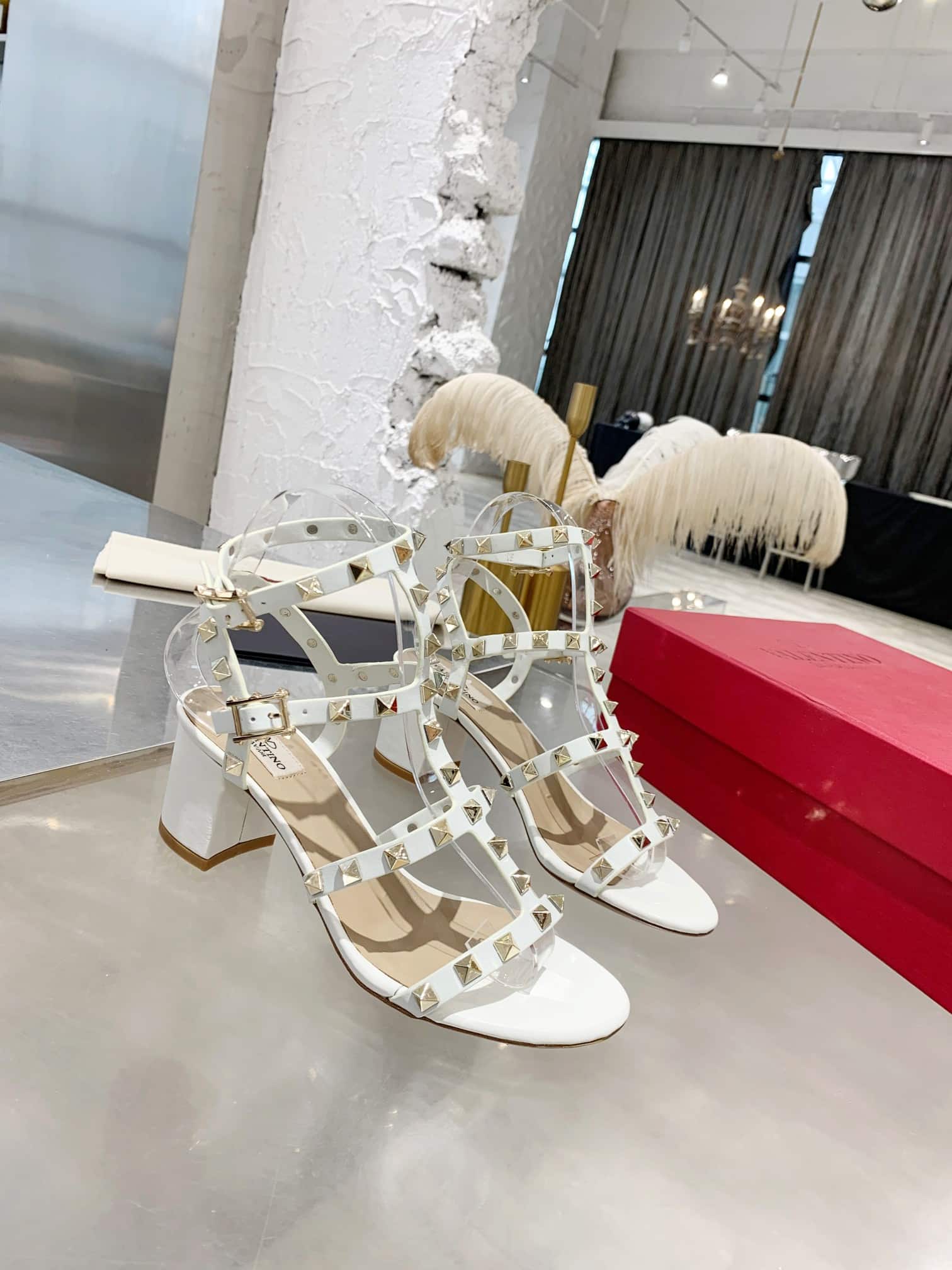 Valentino Garavani Rockstud Leather Sandals White