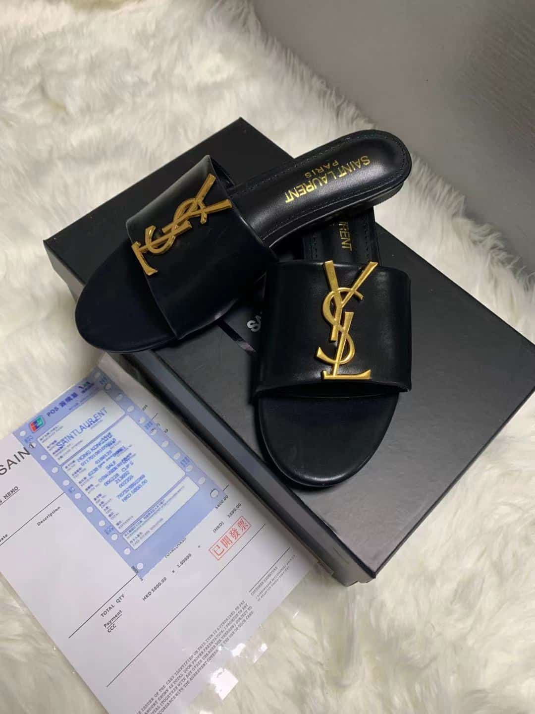 Saint Laurent Logo Slippers Black