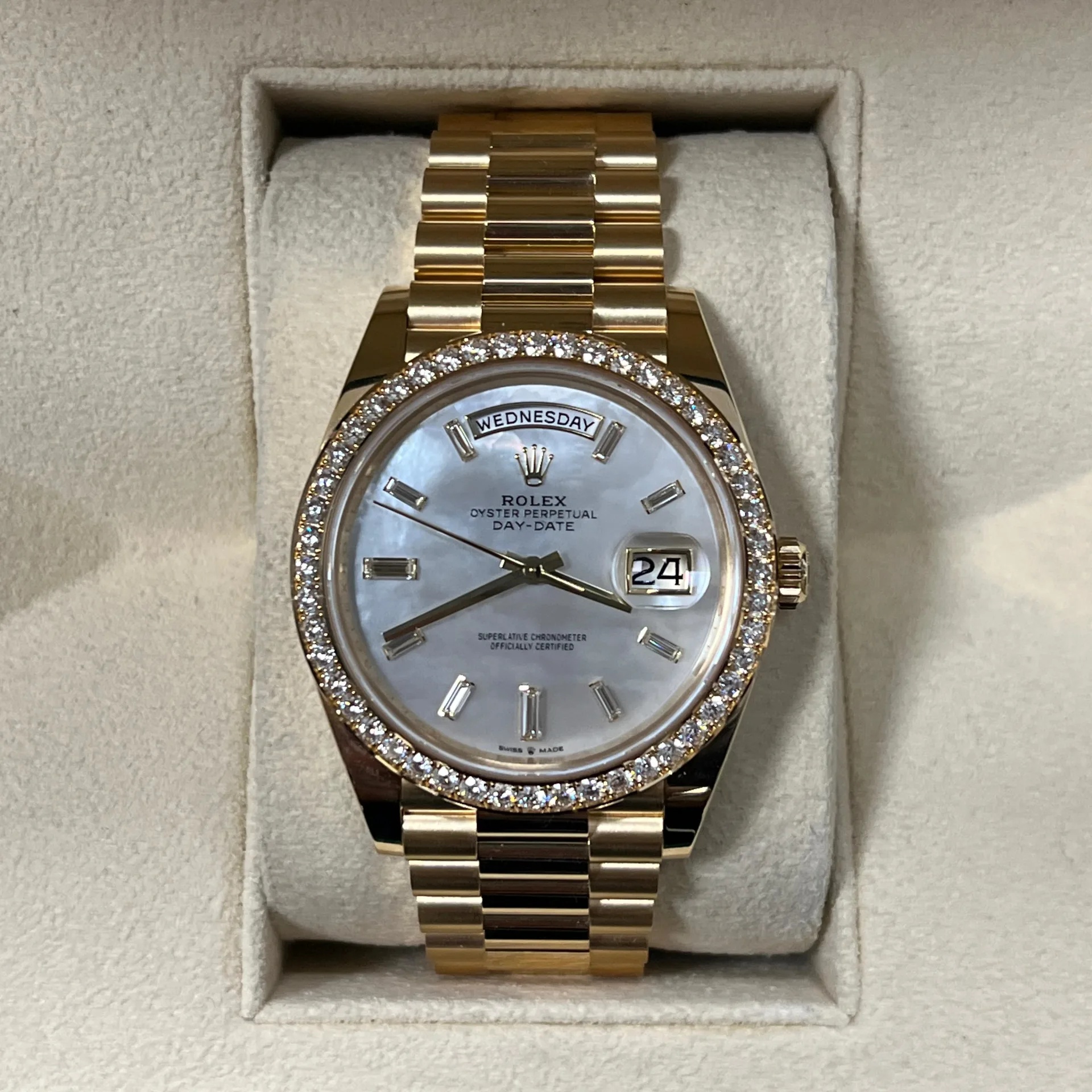 Rolex Day-Date 40mm White Mother-of-Pearl Dial President Watch 228348RBR-0046