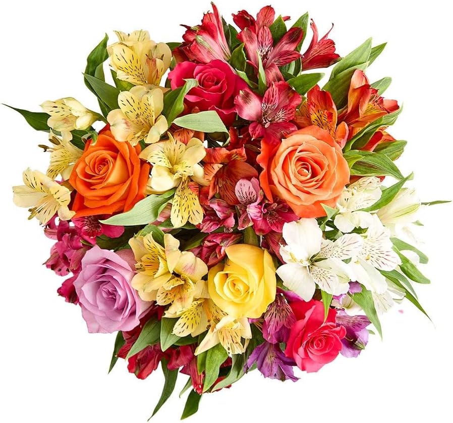 1800 Flowers – Assorted Bright Roses & Peruvian Lilies Single Bouquet (Bouquet Only) | Fresh Cut Spring Flowers for Delivery | Gift for Easter, Anniversary, Sympathy, and Special Occasions