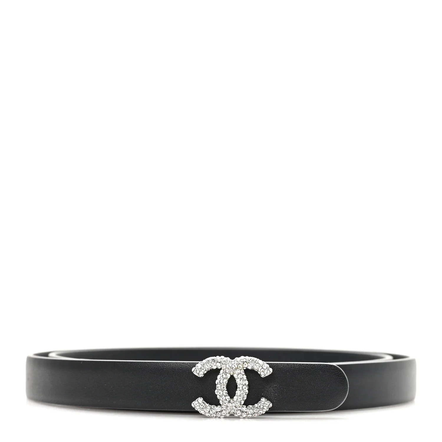 Calfskin Crystal CC Skinny Belt 90 36 Black