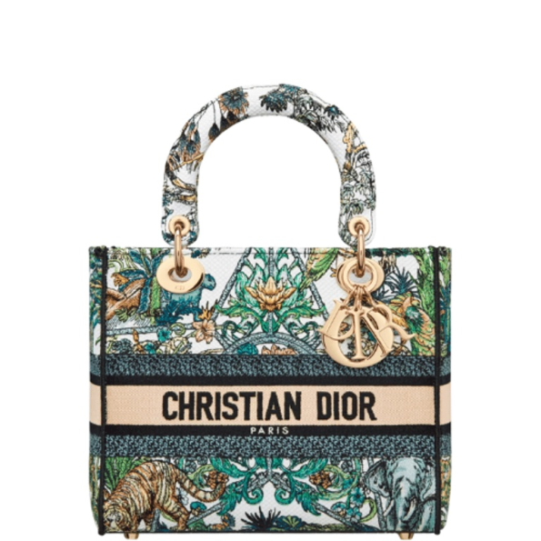 DIOR 24CM MEDIUM LADY D-LITE BAG WHITE MULTICOLOR ETOILE DE VOYAGE EMBROIDERY