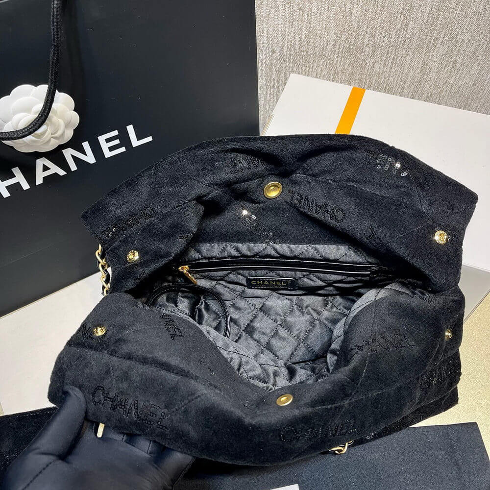 Chanel 22 Small Handbag Velvet With Sequins 37cm