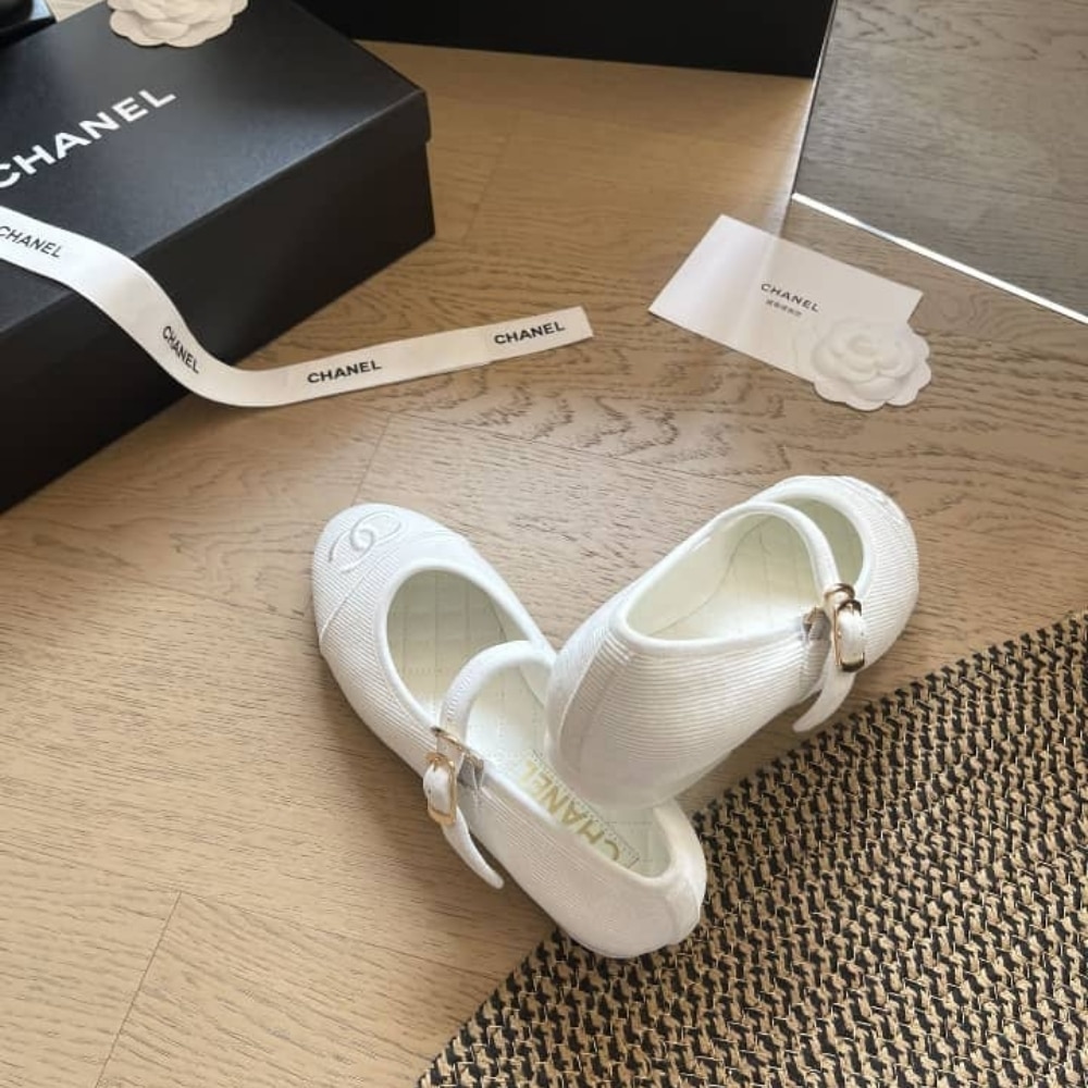 Chanel Mary Jane Ballet Flat White G45503 B16406 NX269