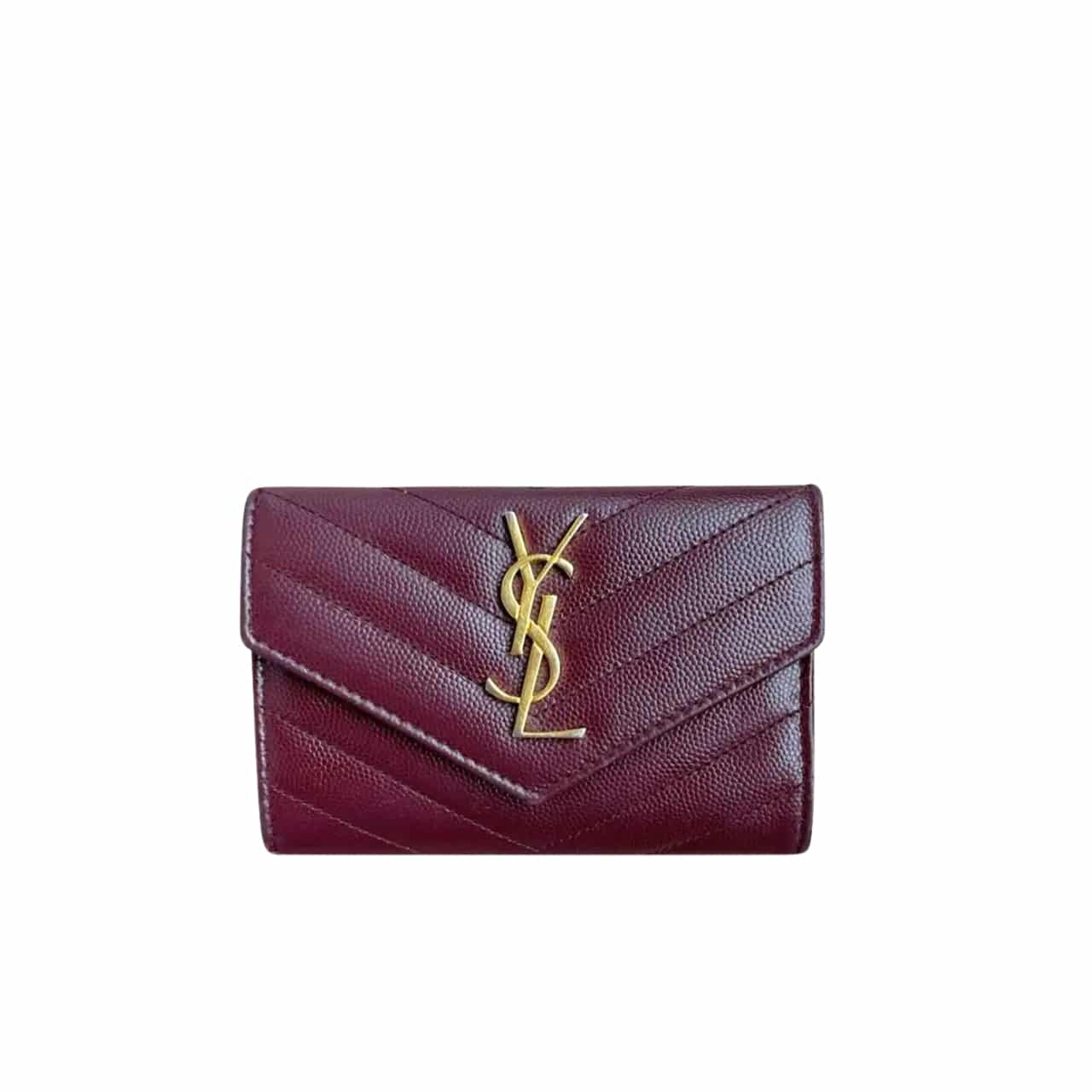 Saint Laurent Cassandre Matelasse Small Envelope Wallet In Grain De Poudre Leather 11Cm