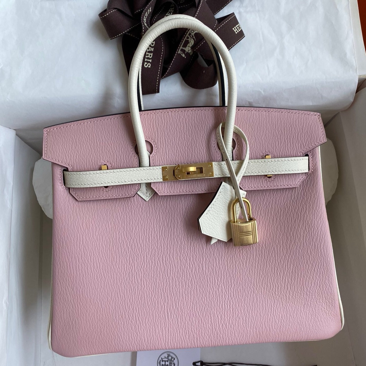 Hermes Birkin 25Cm Light Pink Chevero Mysore Leather Gold Hardware
