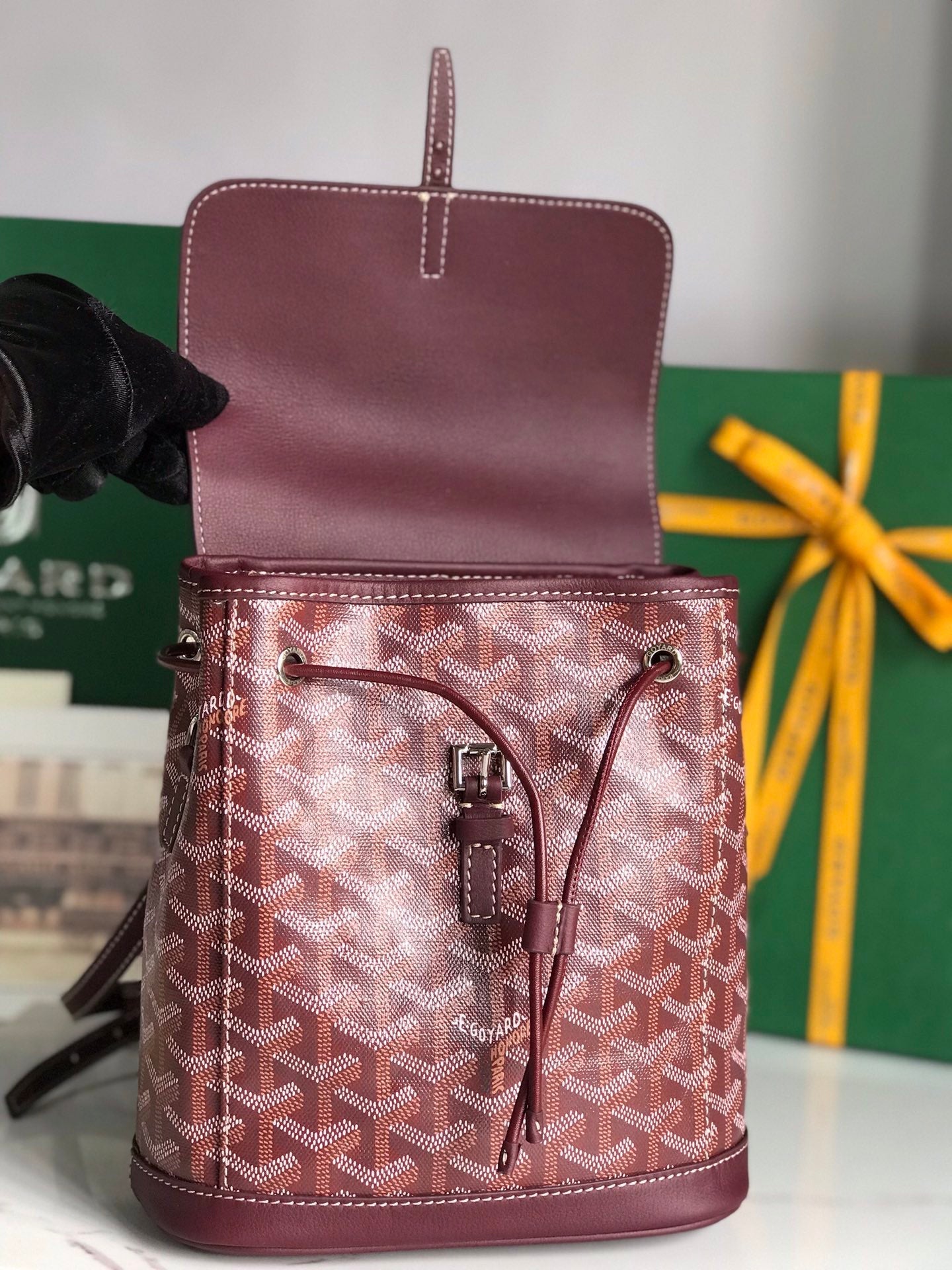 Goyard Alpin Mini Backpack 21 Cm Wine Red Lambskin And Goyardine Canvas