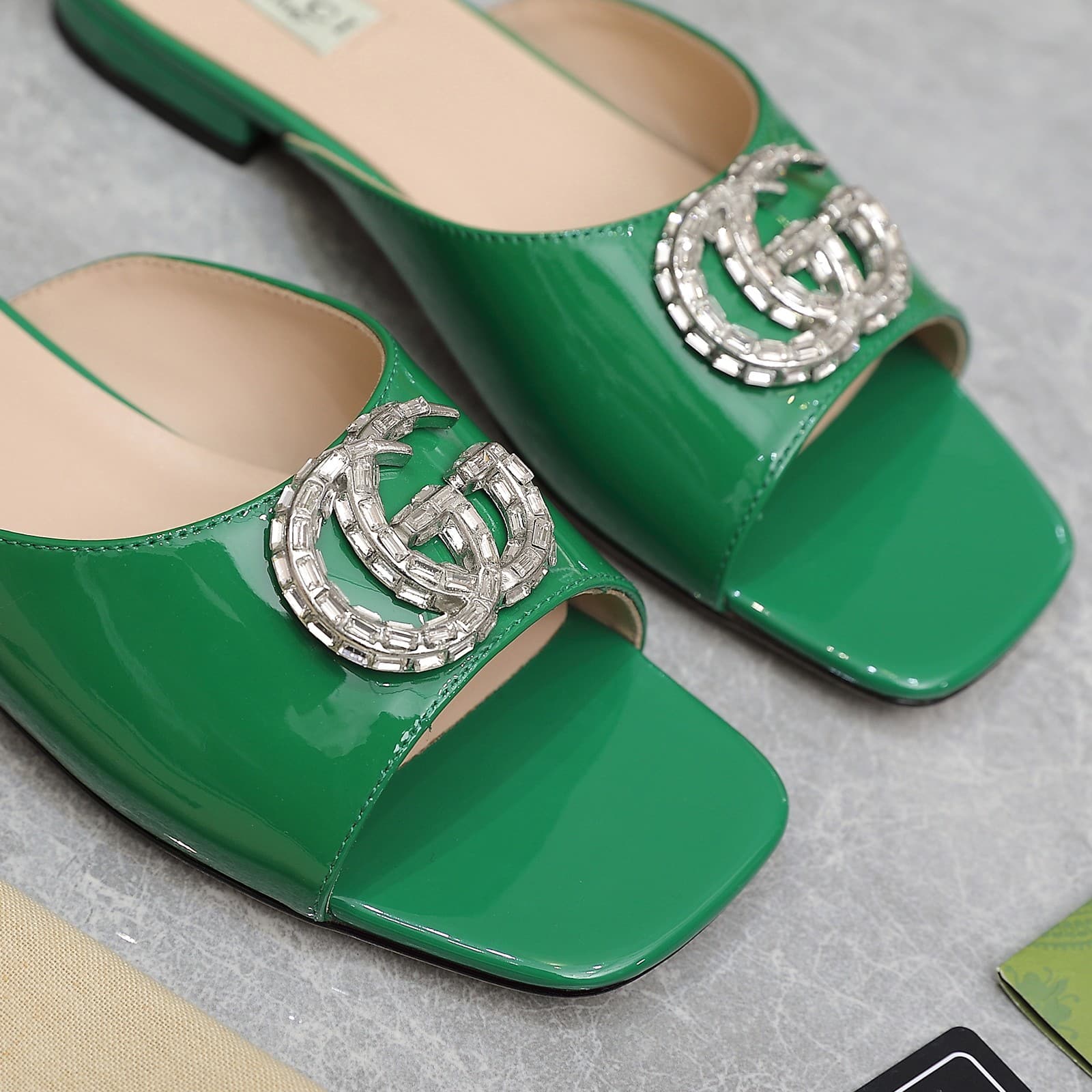 Gucci Gg Crystal Slippers Green