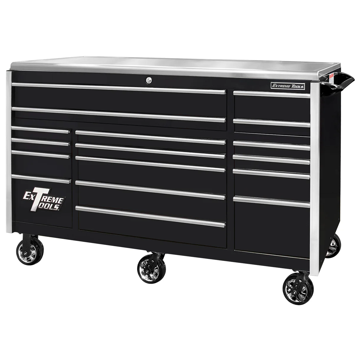 Extreme Tools Professional EXQ 72″ Quick Release 17-Drawer Triple Bank Roller Cabinet