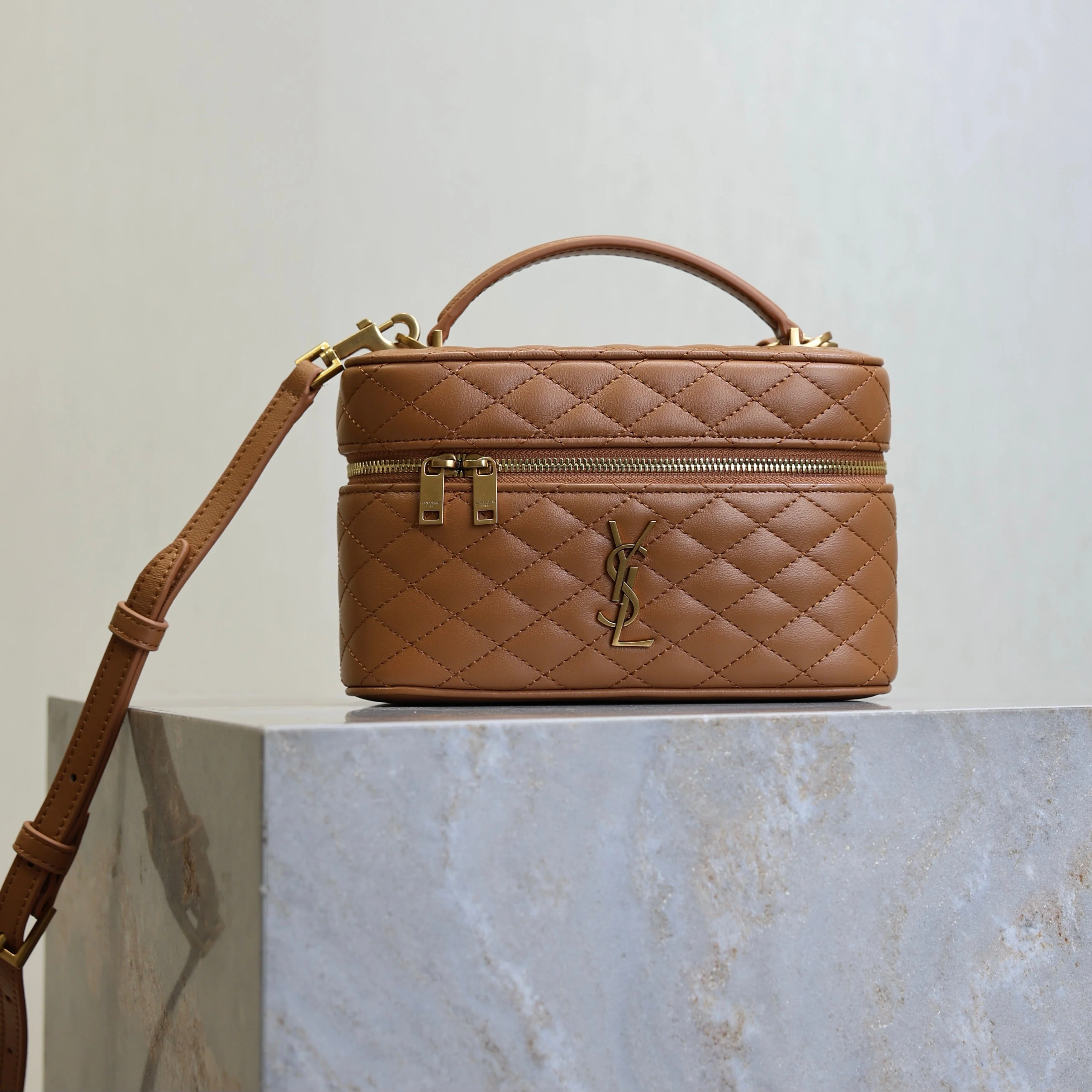 YSL Gaby Mini Vanity 18 Brown Lambskin Gold Hardware