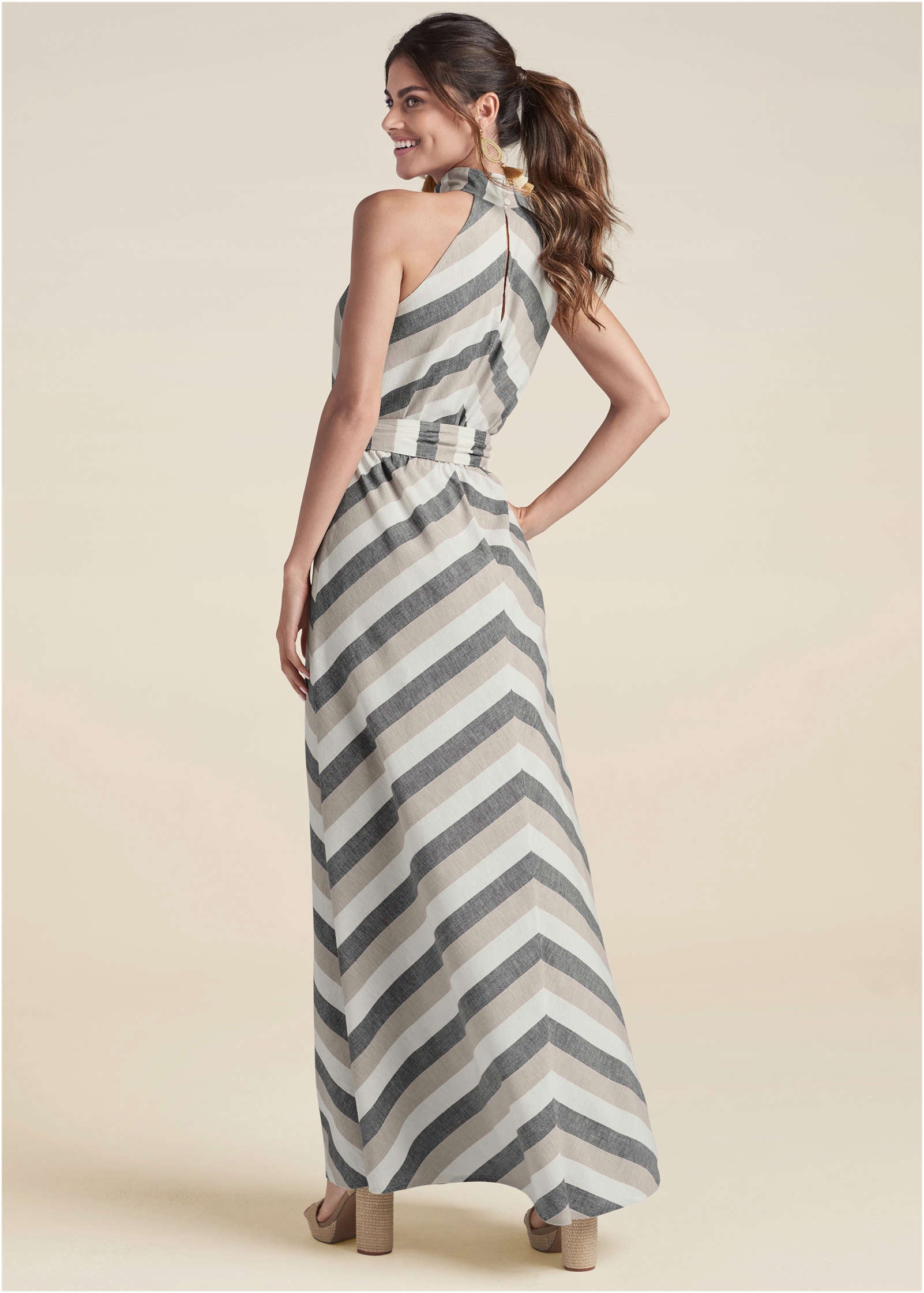 Striped Linen Dress – White Multi