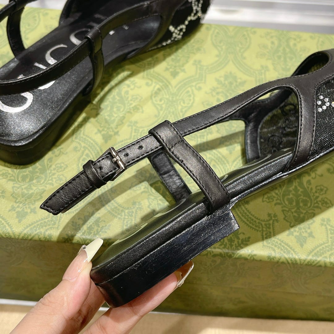 Gucci Gg Embellished Slingback Flats Black
