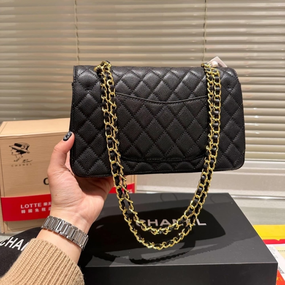 Chanel Medium Classic Handbag Grained And Gold Tone Metal Black 26Cm A01113 Y01864 C3906