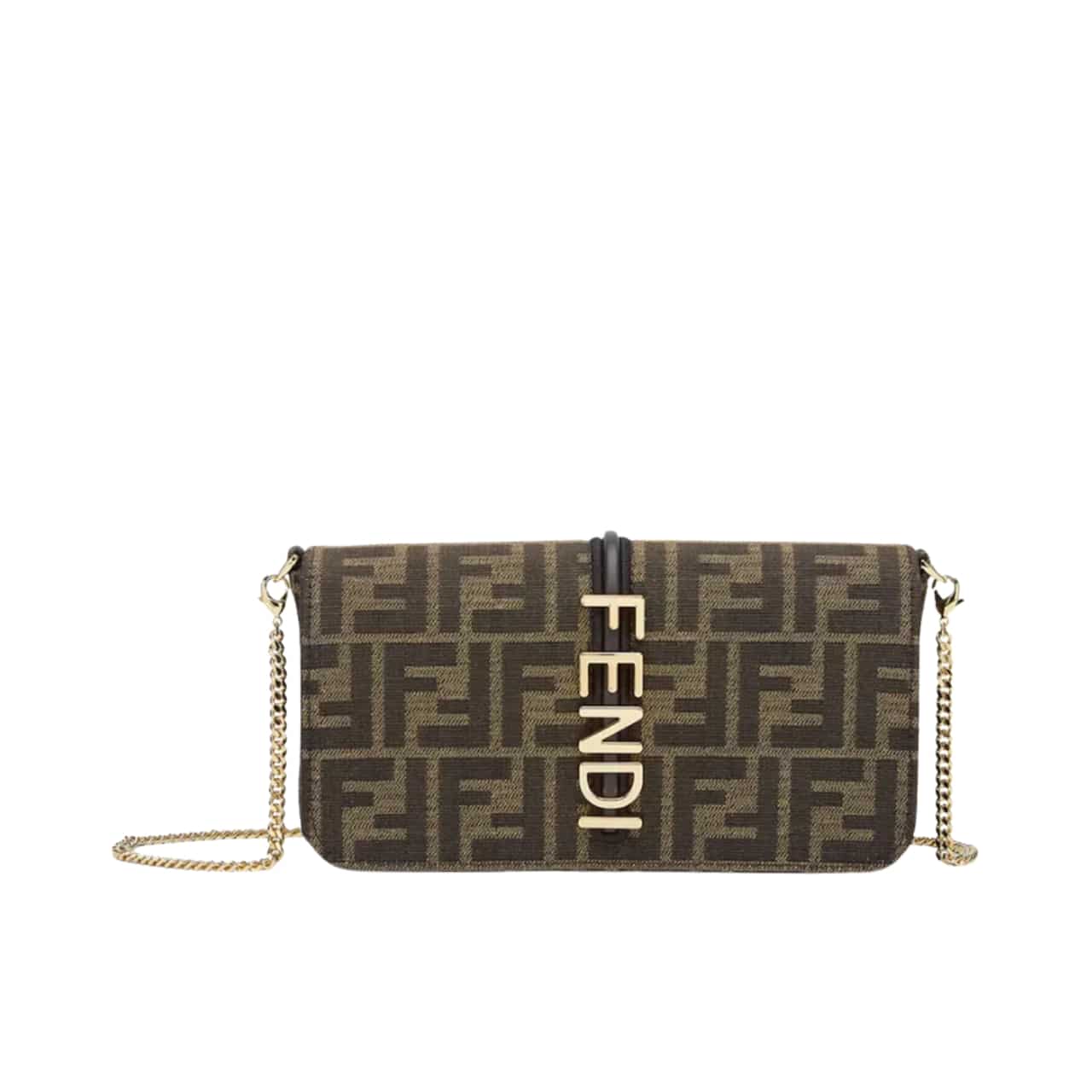 Fendi Fendigraphy Ff Fabric Wallet On Chain Brown 21Cm
