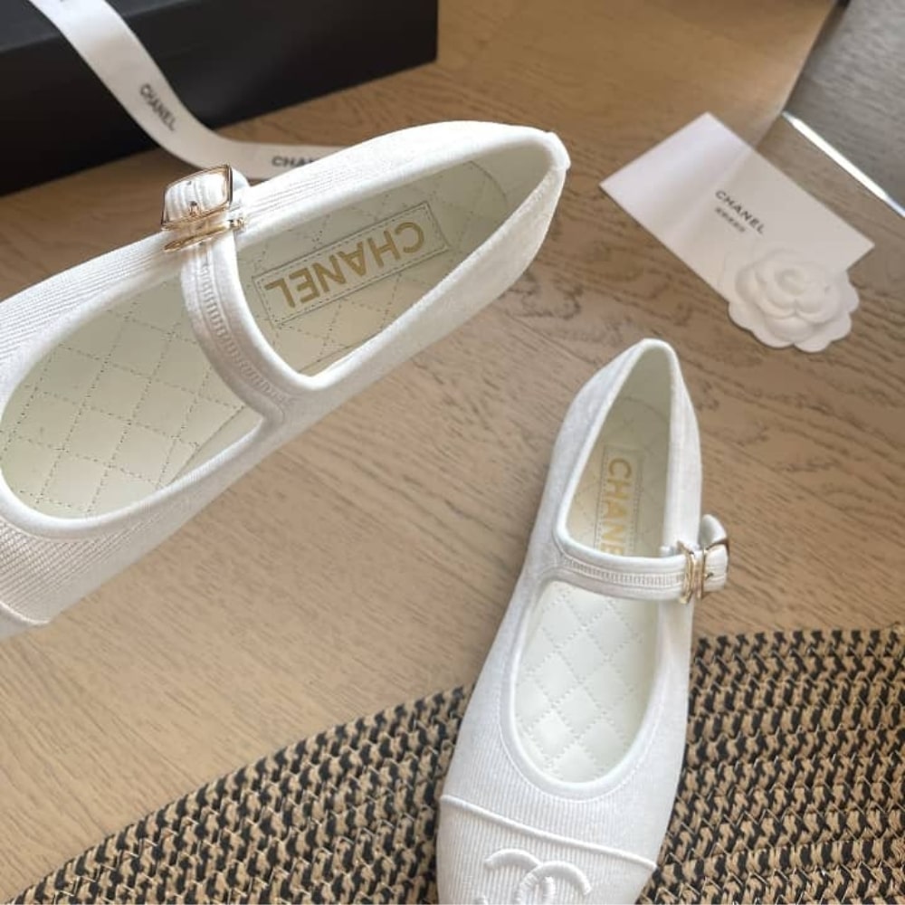 Chanel Mary Jane Ballet Flat White G45503 B16406 NX269