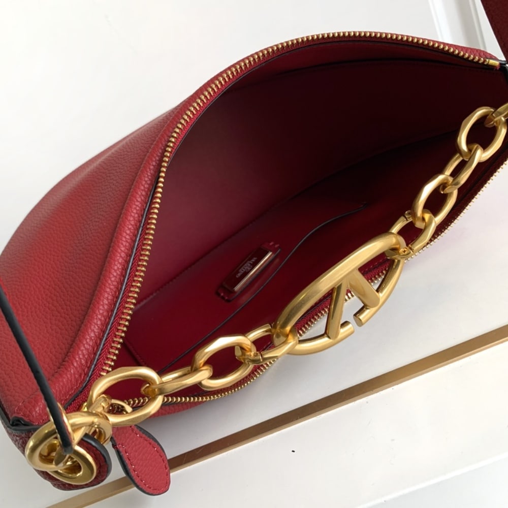 Valentino Garavani VLogo Moon Medium Grainy Hobo Bag With Chain Dark Red 29Cm 5W2B0N59Jdk Y9Q