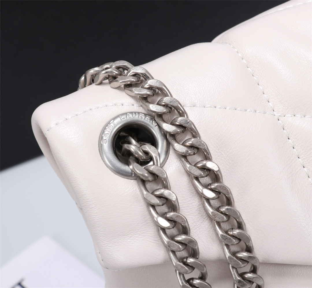 Saint Laurent Loulou Small Chain Bag In Matelasse Y White Silver 29Cm