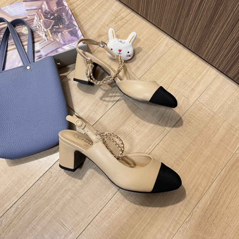 Chanel Slingbacks Goatskin &Amp; Grosgrain Beige &Amp; Black G31318 Y50006 C8378